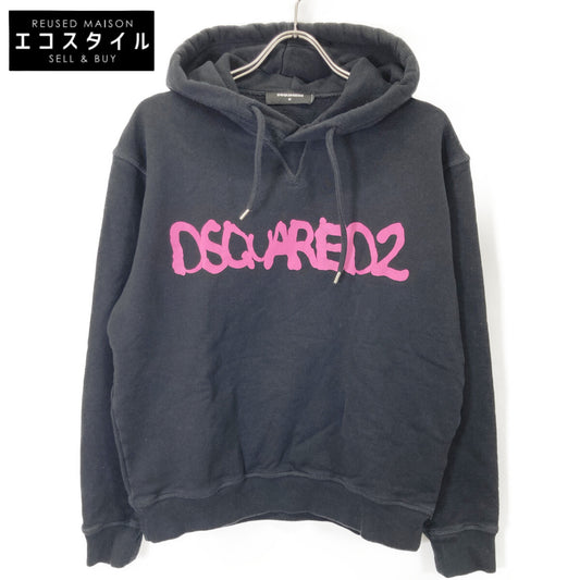 DSQUARED2 ディースクエアード 21年 S71GU0453 ﾌﾞﾗｯｸ×ﾋﾟﾝｸ ﾌﾟﾙｵｰﾊﾞｰ ﾌｰﾃﾞｨｰ トップス M