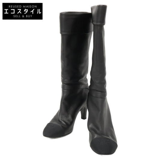 CHANEL シャネル 【美品】G36438 ココマーク レザー ヒール ロングブーツ/ シューズ 36 1/2