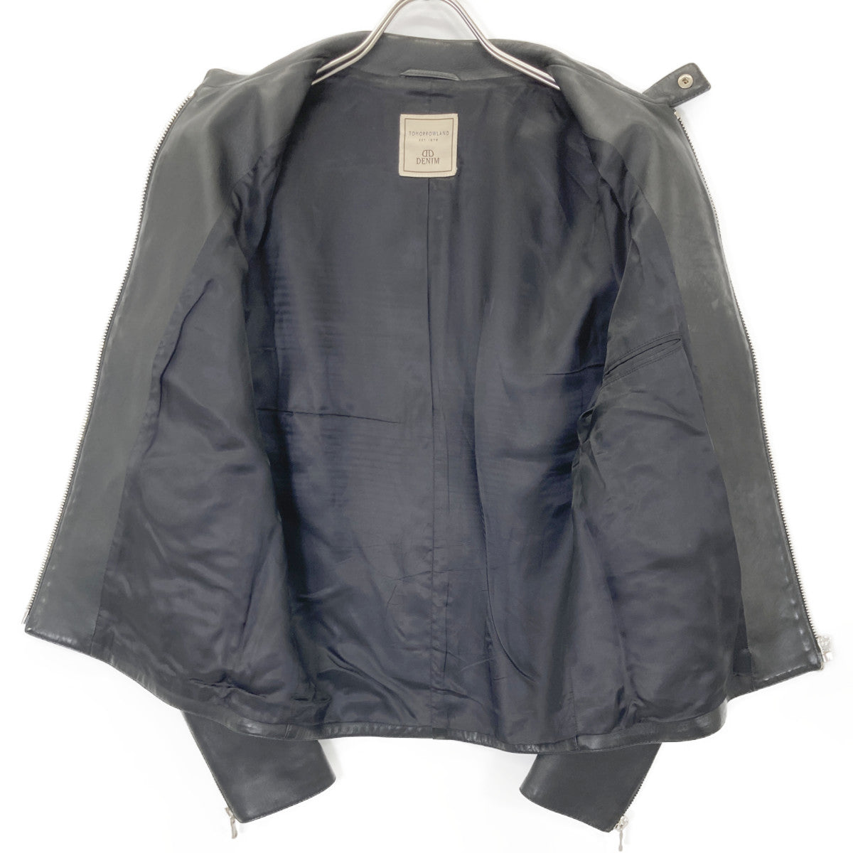 TOMORROWLAND トゥモローランド ×DENIM ﾌﾞﾗｯｸ ﾗﾑﾚｻﾞｰ ﾄﾞﾙﾌｨﾝ ｼﾝｸﾞﾙﾗｲﾀﾞｰｽｼﾞｬｹｯﾄ ジャケット 44