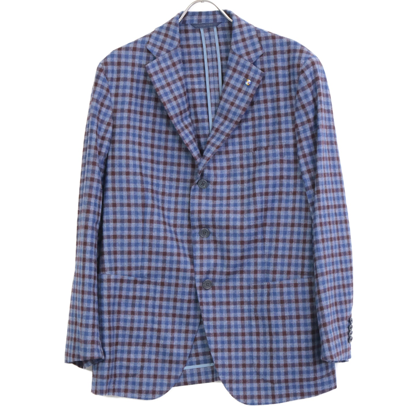 Belvest ベルベスト G10647 ﾌﾞﾙｰ×ﾌﾞﾗｳﾝ ｳｰﾙ ﾁｪｯｸ JACKET IN THE BOX 3Bｼﾞｬｹｯﾄ ジャケット 50