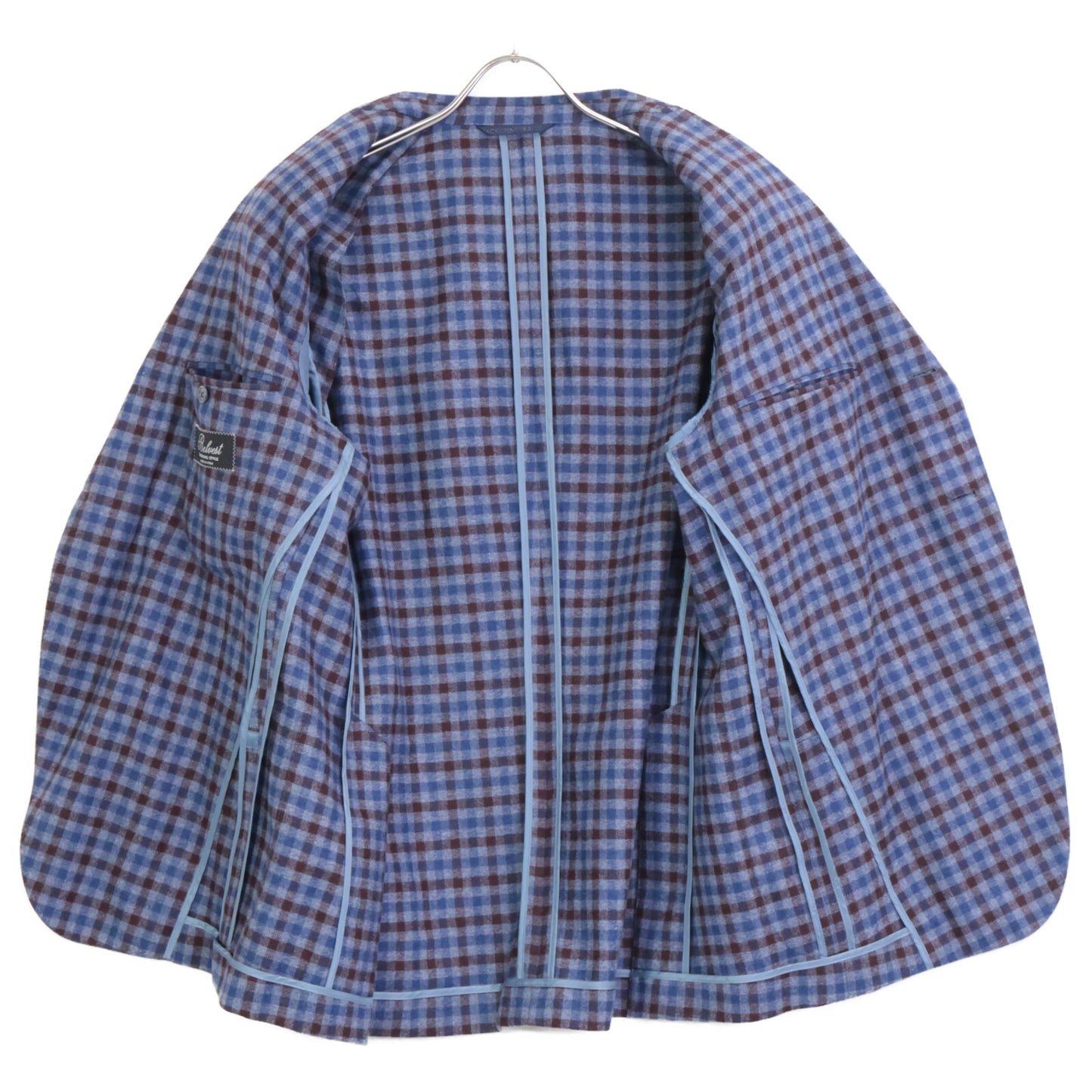 Belvest ベルベスト G10647 ﾌﾞﾙｰ×ﾌﾞﾗｳﾝ ｳｰﾙ ﾁｪｯｸ JACKET IN THE BOX 3Bｼﾞｬｹｯﾄ ジャケット 50