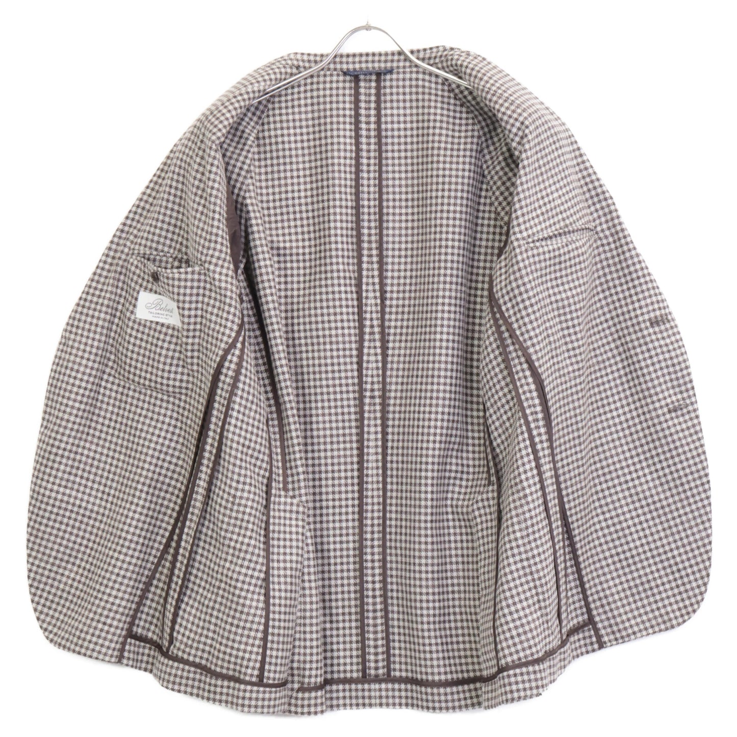Belvest ベルベスト G10307 ｱｲﾎﾞﾘｰ×ﾌﾞﾗｳﾝ ｳｰﾙｼﾙｸﾘﾈﾝ ｶﾞﾝｸﾗﾌﾞﾁｪｯｸ JACKET IN THE BOX 3Bｼﾞｬｹｯﾄ ジャケット 52