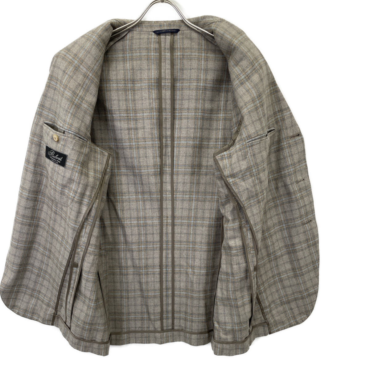 Belvest ベルベスト G10647 ﾍﾞｰｼﾞｭ ｳｰﾙｼﾙｸ ﾀｰﾀﾝﾁｪｯｸ JACKET IN THE BOX 3Bｼﾞｬｹｯﾄ ジャケット 50