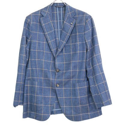 Belvest ベルベスト G10647 ﾌﾞﾙｰ ｳｰﾙｼﾙｸﾘﾈﾝ ﾁｪｯｸ JACKET IN THE BOX 3Bｼﾞｬｹｯﾄ ジャケット 50