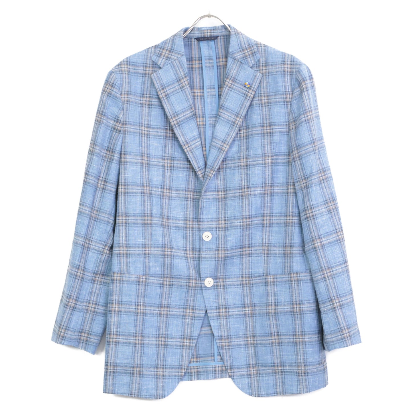 Belvest ベルベスト G10647 ﾗｲﾄﾌﾞﾙｰ ｳｰﾙｼﾙｸﾘﾈﾝ ﾁｪｯｸ JACKET IN THE BOX 3Bｼﾞｬｹｯﾄ ジャケット 50