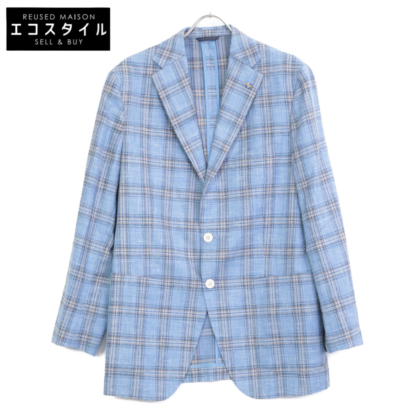 Belvest ベルベスト G10647 ﾗｲﾄﾌﾞﾙｰ ｳｰﾙｼﾙｸﾘﾈﾝ ﾁｪｯｸ JACKET IN THE BOX 3Bｼﾞｬｹｯﾄ ジャケット 50