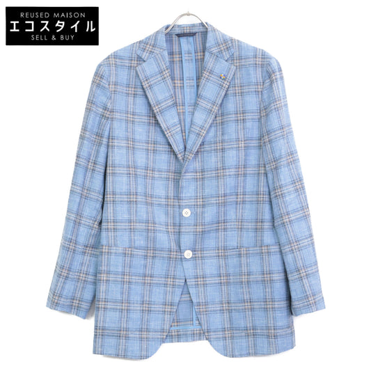Belvest ベルベスト G10647 ﾗｲﾄﾌﾞﾙｰ ｳｰﾙｼﾙｸﾘﾈﾝ ﾁｪｯｸ JACKET IN THE BOX 3Bｼﾞｬｹｯﾄ ジャケット 50