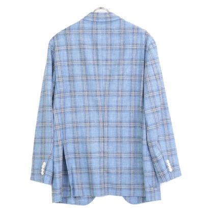 Belvest ベルベスト G10647 ﾗｲﾄﾌﾞﾙｰ ｳｰﾙｼﾙｸﾘﾈﾝ ﾁｪｯｸ JACKET IN THE BOX 3Bｼﾞｬｹｯﾄ ジャケット 50