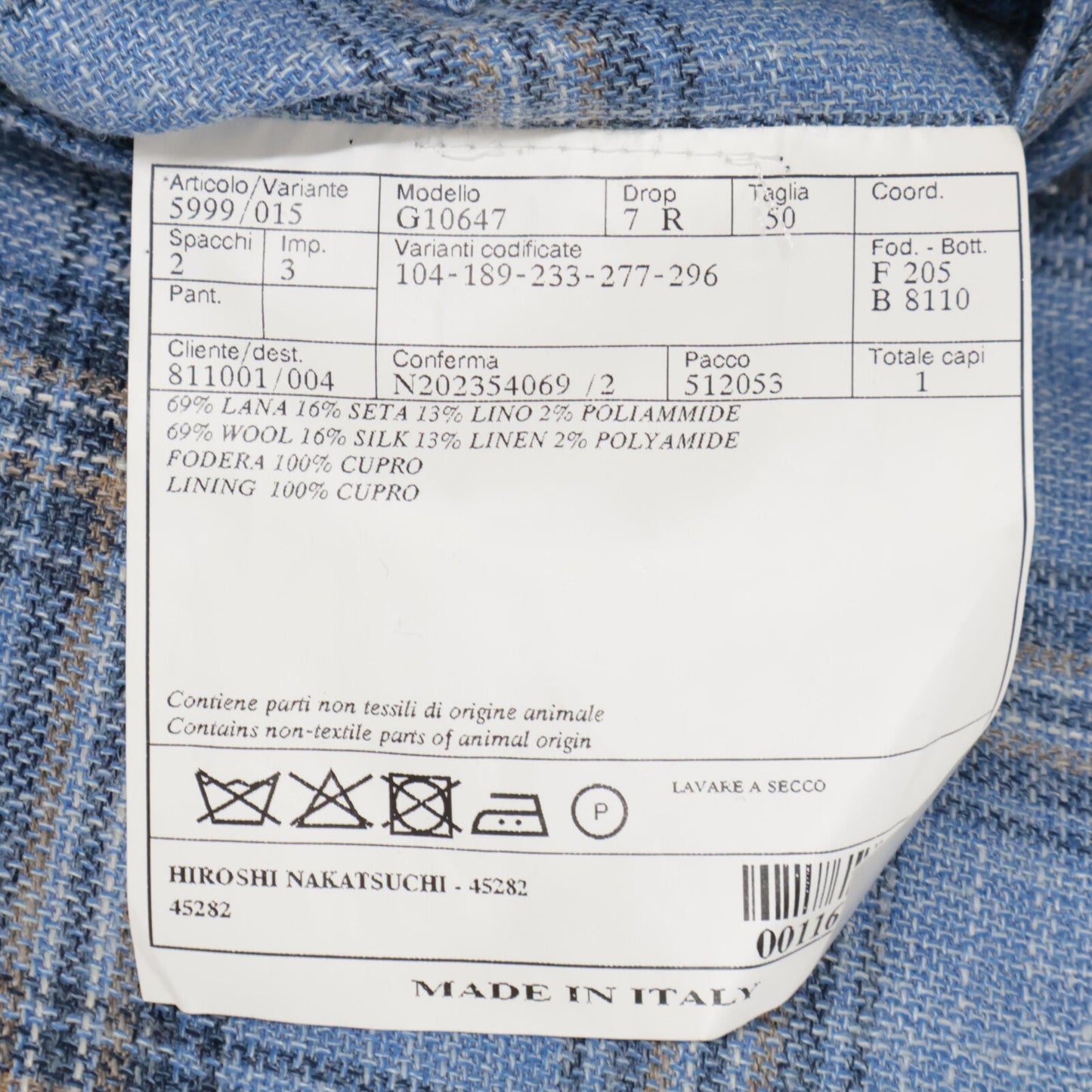 Belvest ベルベスト G10647 ﾗｲﾄﾌﾞﾙｰ ｳｰﾙｼﾙｸﾘﾈﾝ ﾁｪｯｸ JACKET IN THE BOX 3Bｼﾞｬｹｯﾄ ジャケット 50