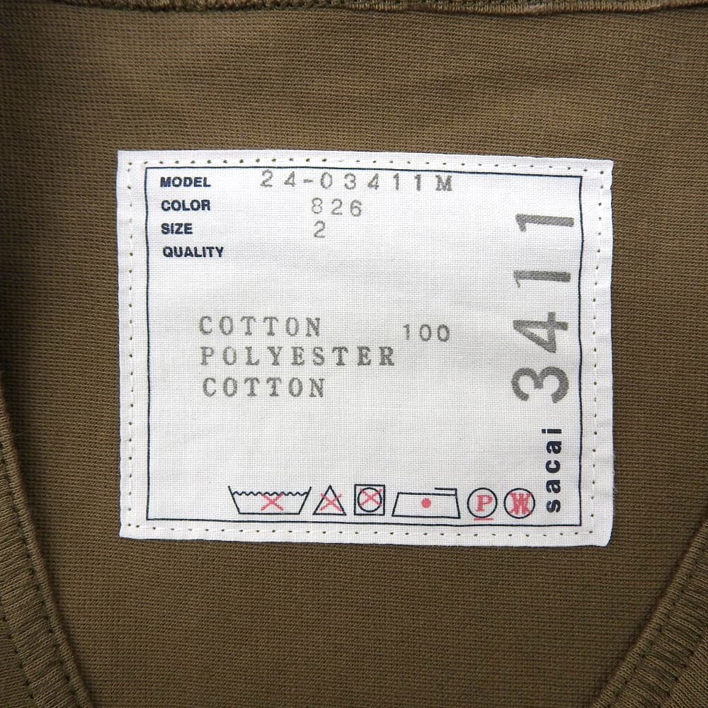 sacai サカイ 美品 Cotton Jersey T-Shirt Tシャツ トップス メンズ カーキ 2 24SS 24-03411M トップス 2