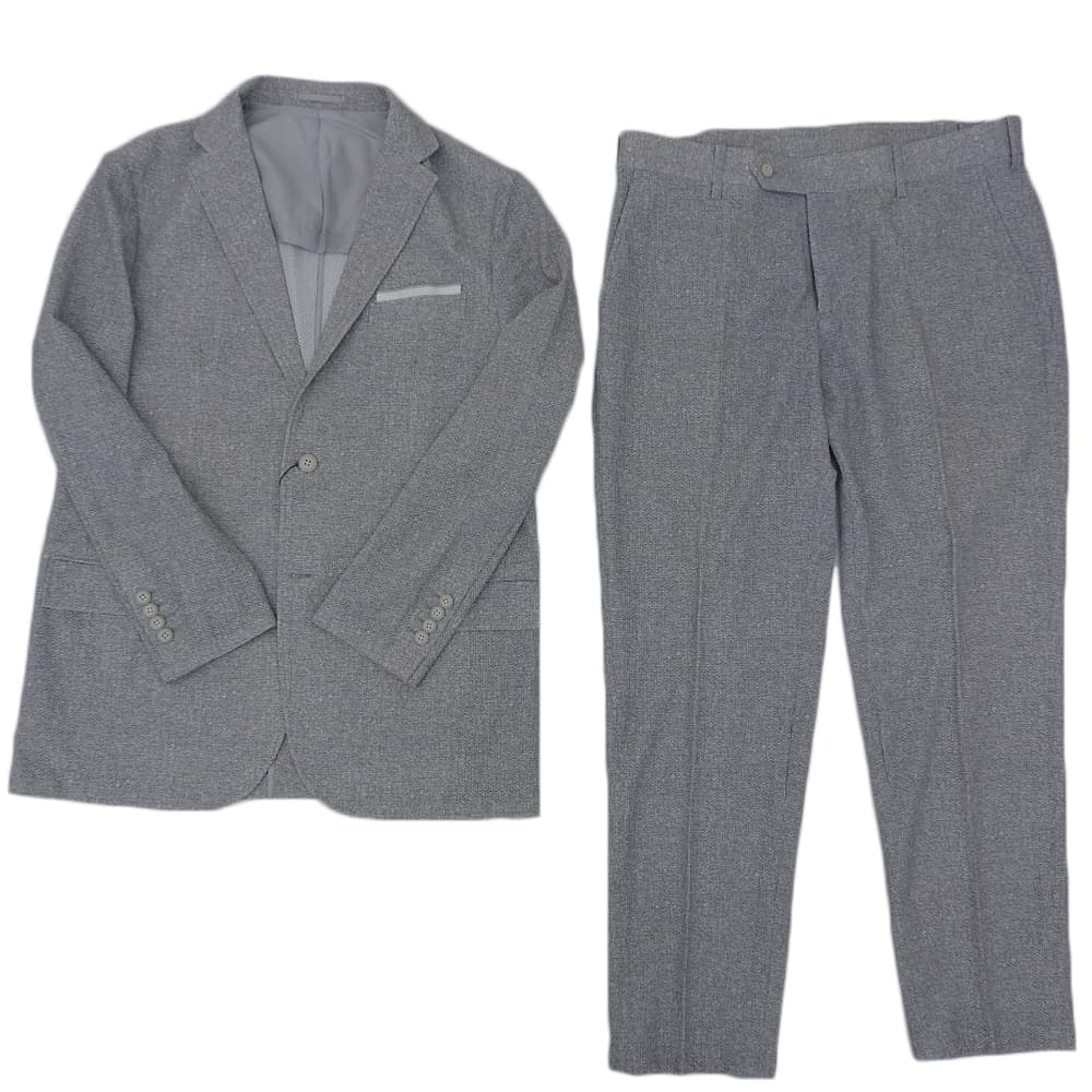 DESIGNWORKS デザインワークス 未使用 メッシュ ストレッチ プリント ジャケット パンツセットアップ スーツ メンズ グレー 50 セットアップ スーツ セットアップ 50