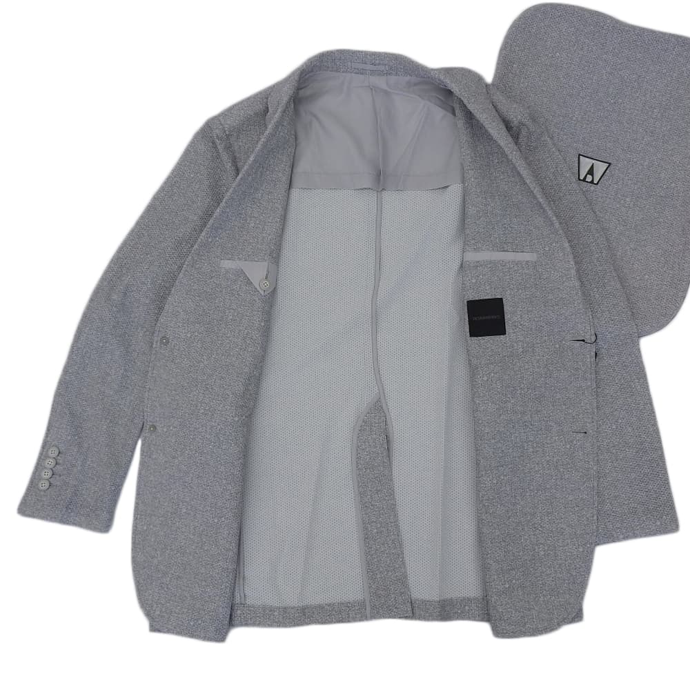 DESIGNWORKS デザインワークス 未使用 メッシュ ストレッチ プリント ジャケット パンツセットアップ スーツ メンズ グレー 50 セットアップ スーツ セットアップ 50