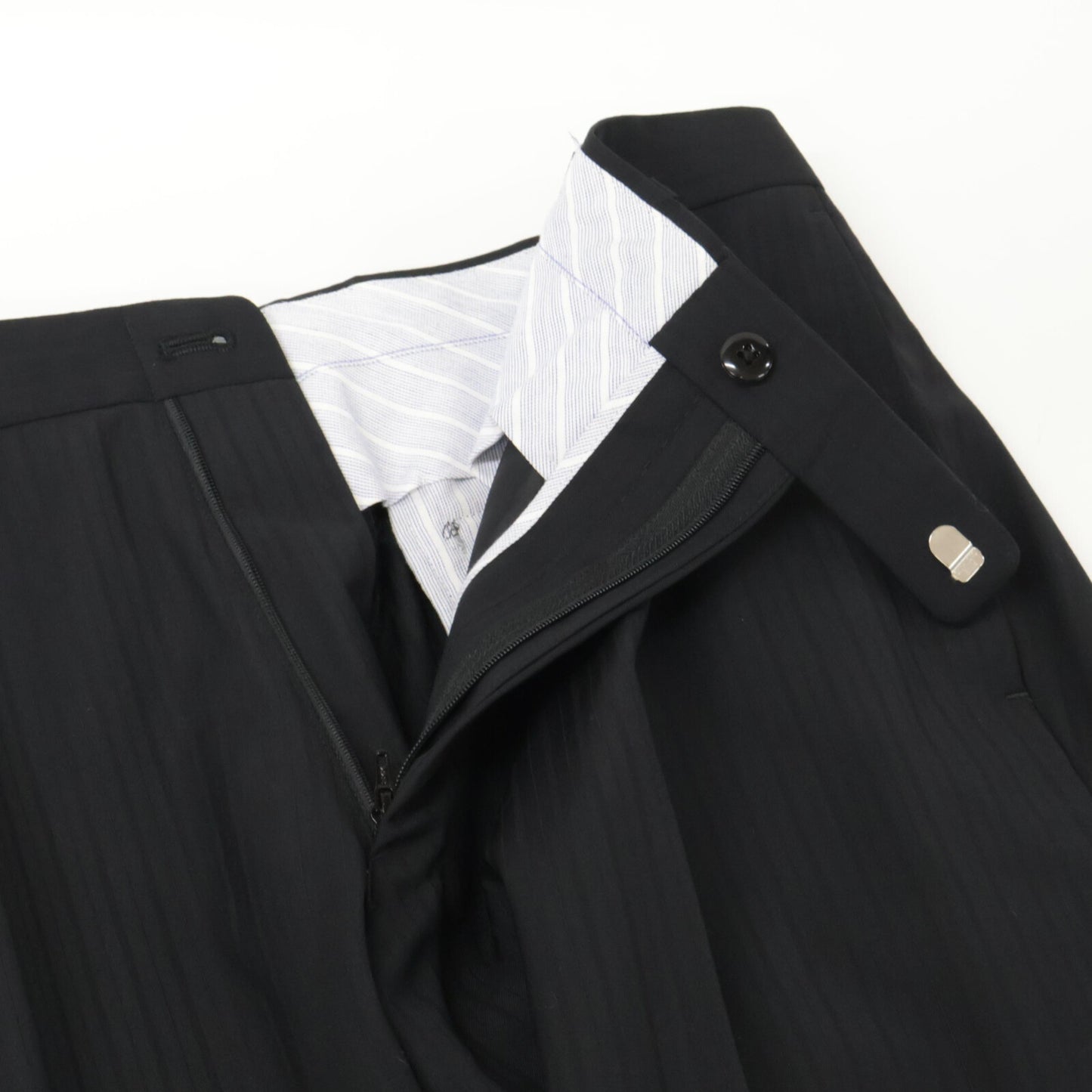 SHIPS シップス 117-11-1620 ﾌﾞﾗｯｸ ｽﾄﾗｲﾌﾟ REDA生地 ｽｰﾂ ｾｯﾄｱｯﾌﾟ 48