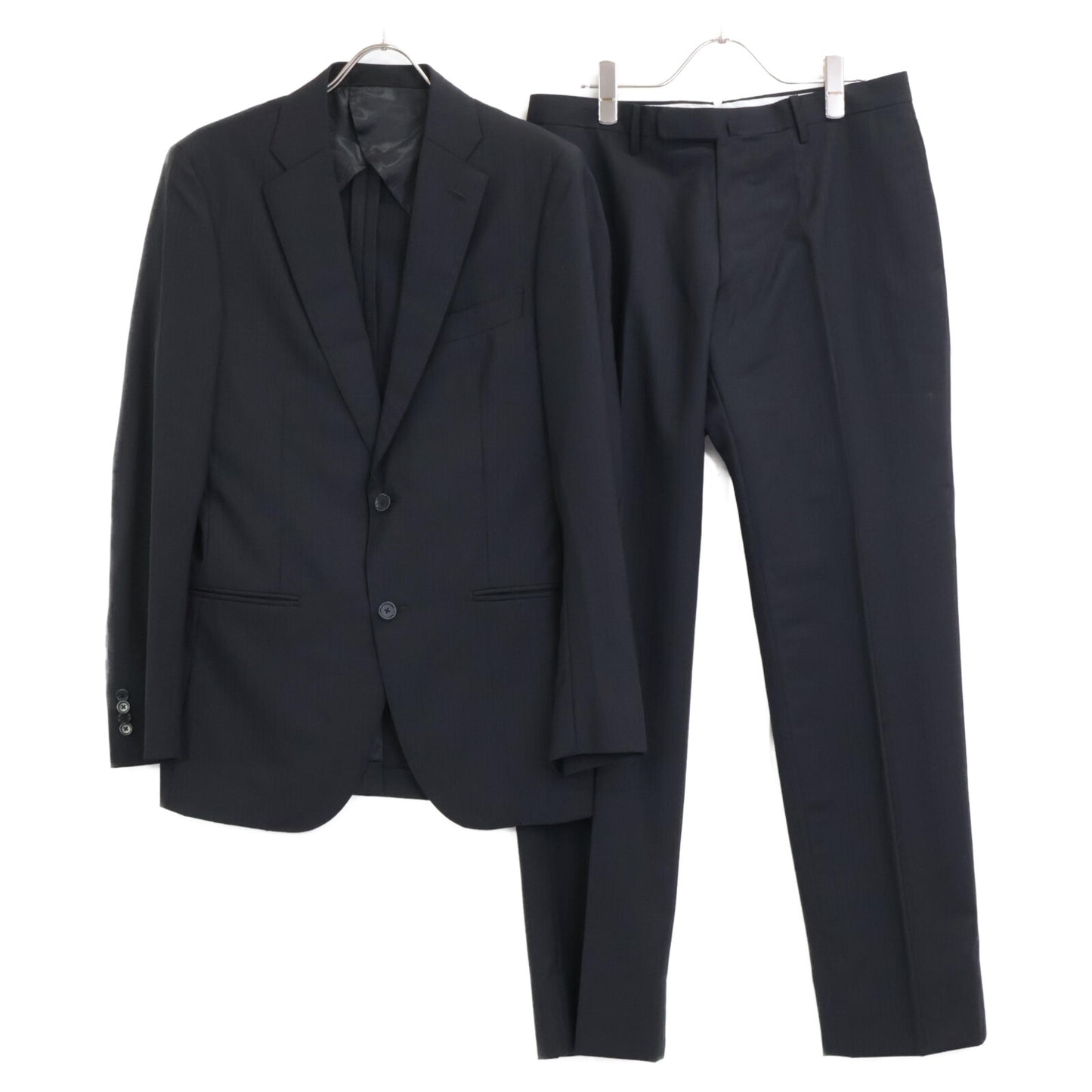 SHIPS シップス 117-11-1620 ﾌﾞﾗｯｸ ｽﾄﾗｲﾌﾟ REDA生地 ｽｰﾂ ｾｯﾄｱｯﾌﾟ 48