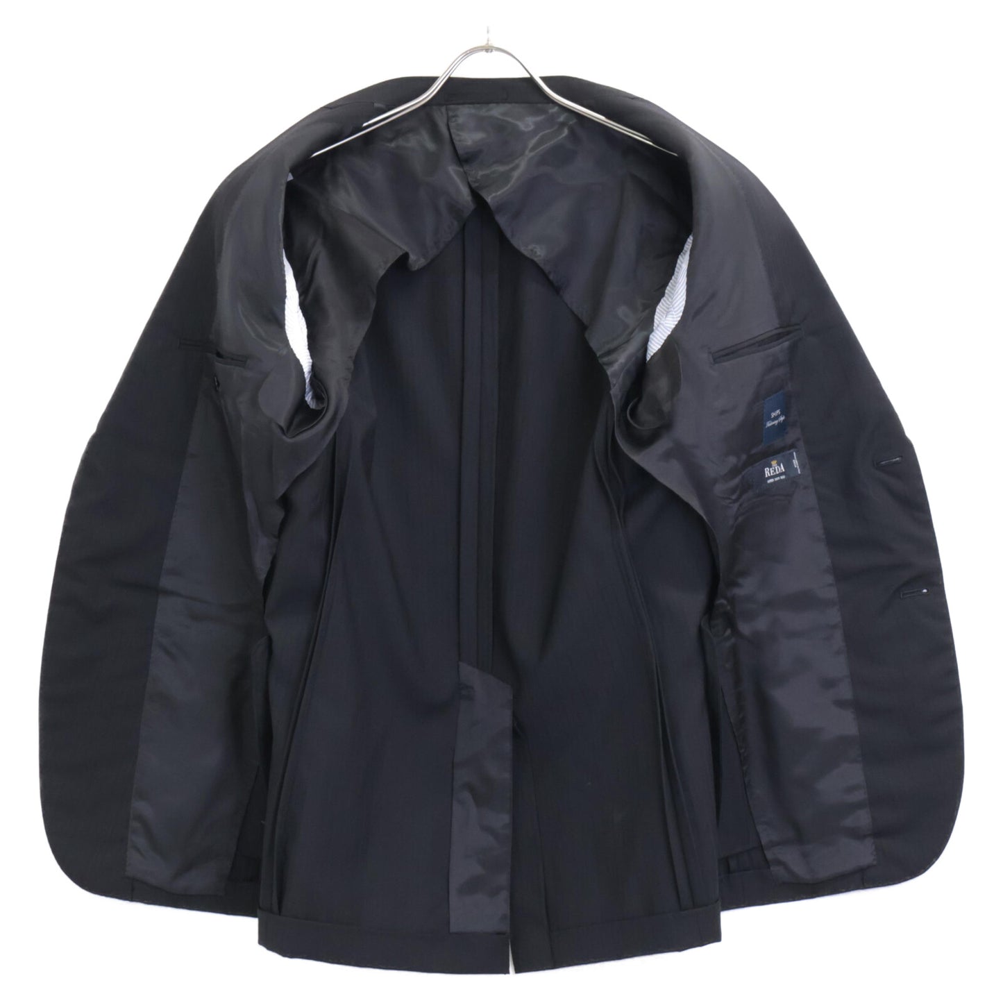 SHIPS シップス 117-11-1620 ﾌﾞﾗｯｸ ｽﾄﾗｲﾌﾟ REDA生地 ｽｰﾂ ｾｯﾄｱｯﾌﾟ 48