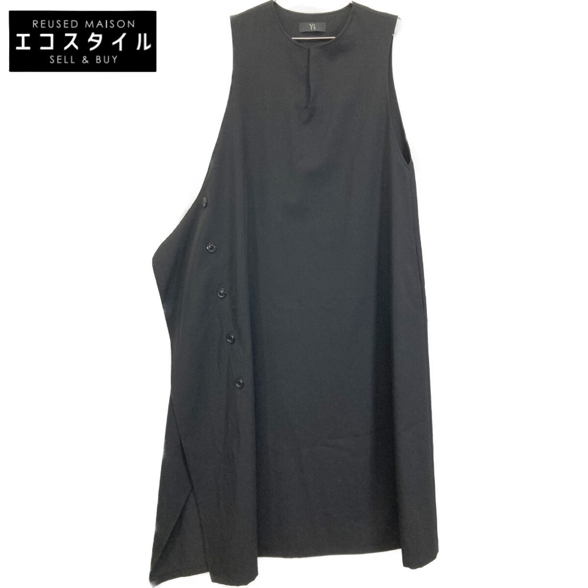 Y's ワイズ 【美品】YQ-D02-100 GABARDINE RIGHT FLAP BUTTON DRESS ウール ノースリーブ ワンピース 2