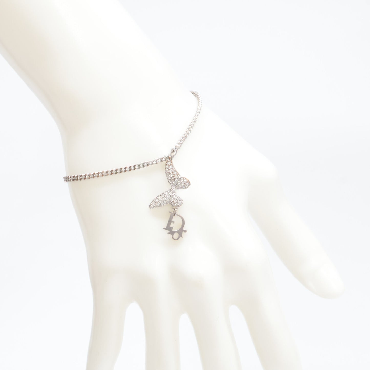 DIOR ディオール ロゴチャーム ラインストーン バタフライトップ チェーン ブレスレット