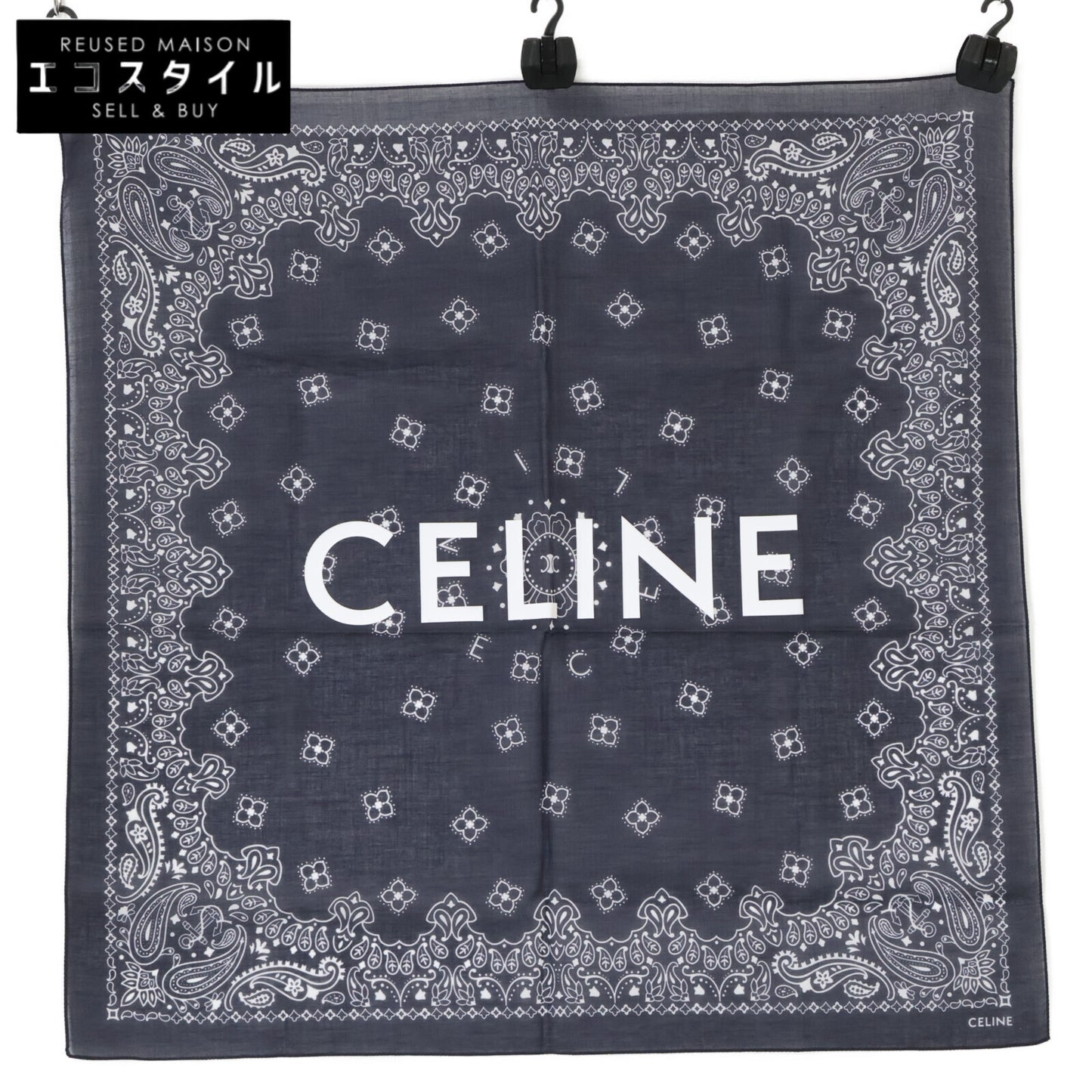 CELINE セリーヌ 【美品】ロゴプリント ペイズリー バンダナ スカーフ