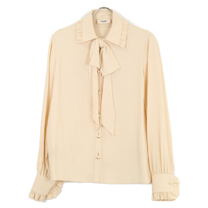 CELINE セリーヌ 2B395865C ﾍﾞｰｼﾞｭ系 ﾄﾘｵﾝﾌﾎﾞﾀﾝ ﾗｰｼﾞﾎﾞｳ付きﾌﾞﾗｳｽ トップス 40