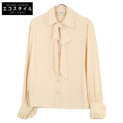 CELINE セリーヌ 2B395865C ﾍﾞｰｼﾞｭ系 ﾄﾘｵﾝﾌﾎﾞﾀﾝ ﾗｰｼﾞﾎﾞｳ付きﾌﾞﾗｳｽ トップス 40