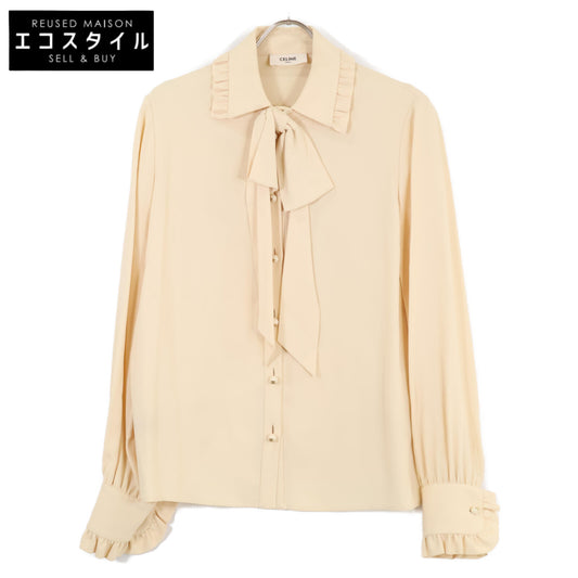 CELINE セリーヌ 2B395865C ﾍﾞｰｼﾞｭ系 ﾄﾘｵﾝﾌﾎﾞﾀﾝ ﾗｰｼﾞﾎﾞｳ付きﾌﾞﾗｳｽ トップス 40