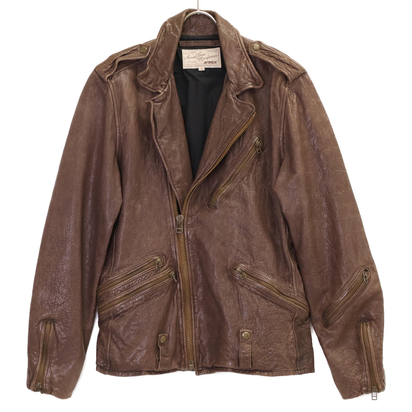 AVIREX アヴィレックス ブラウン 6151068 ラムスキン ウォッシュ加工 ダブルライダースジャケット ジャケット XL