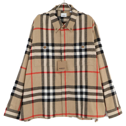 BURBERRY バーバリー 22AW ﾍﾞｰｼﾞｭ 8058584 ｳﾞｨﾝﾃｰｼﾞ ﾁｪｯｸ ﾎﾞﾀﾝ ﾌﾛﾝﾄ ｳｰﾙｼｬﾂ トップス XL