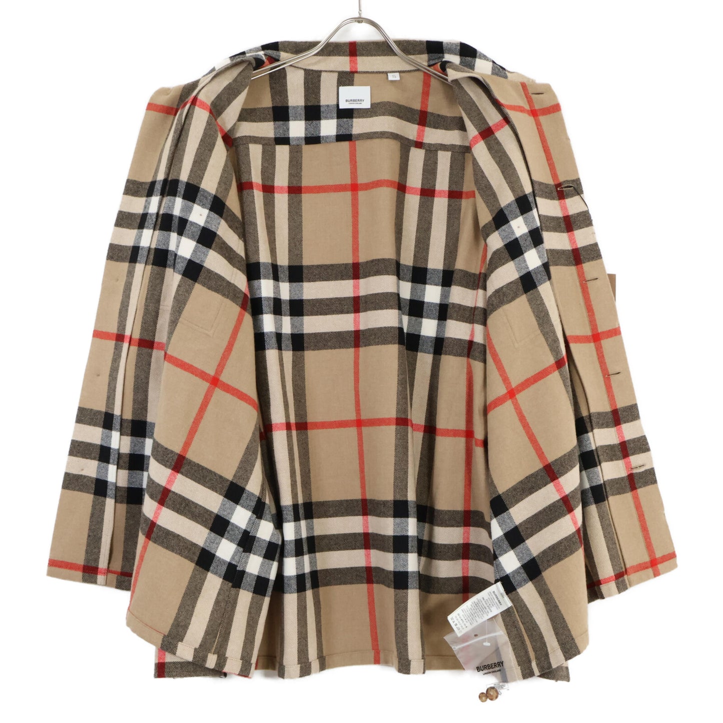 BURBERRY バーバリー 22AW ﾍﾞｰｼﾞｭ 8058584 ｳﾞｨﾝﾃｰｼﾞ ﾁｪｯｸ ﾎﾞﾀﾝ ﾌﾛﾝﾄ ｳｰﾙｼｬﾂ トップス XL