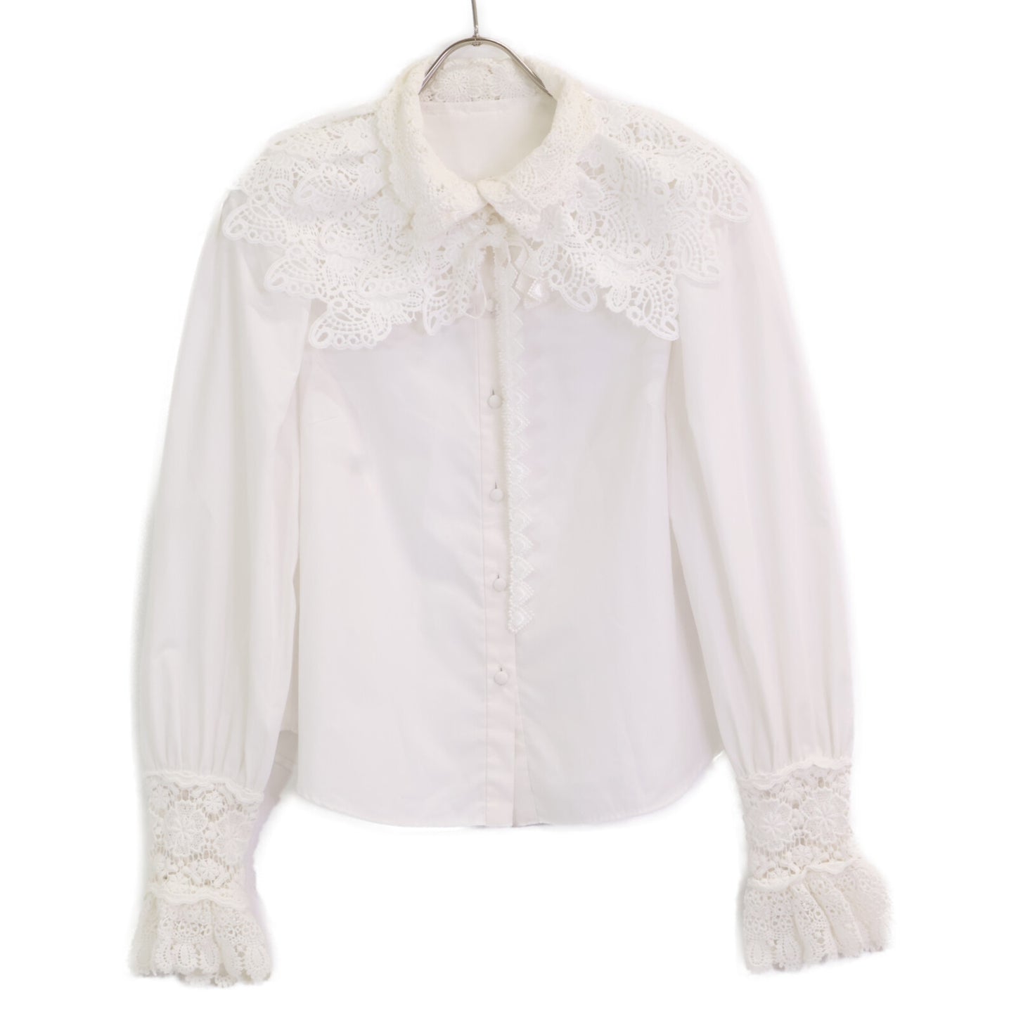 COEL コエル 181303069 ﾎﾜｲﾄ ﾚｰｽ刺繍 襟切り替えｼｬﾂ トップス F