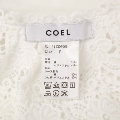 COEL コエル 181303069 ﾎﾜｲﾄ ﾚｰｽ刺繍 襟切り替えｼｬﾂ トップス F