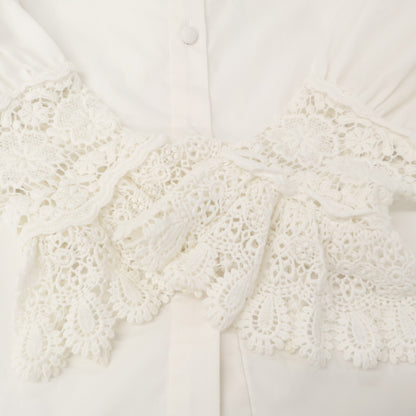 COEL コエル 181303069 ﾎﾜｲﾄ ﾚｰｽ刺繍 襟切り替えｼｬﾂ トップス F