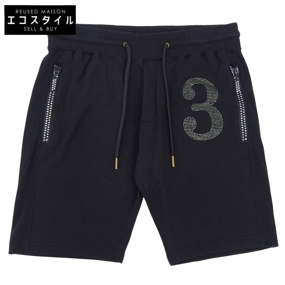 1piu1uguale3 ウノピゥウノウグァーレトレ 美品 コットン スタッズ ショートパンツ ボトムス メンズ ブラック L ボトムス L