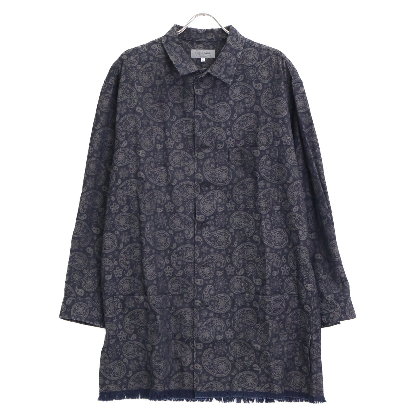 Yohji Yamamoto POUR HOMME ヨウジヤマモトプールオム 23AW HJ-B43-008 R-JQ ｲﾝｸ染め裾ﾌﾘﾝｼﾞ ﾍﾟｲｽﾞﾘｰ ｼｬﾂ トップス 2