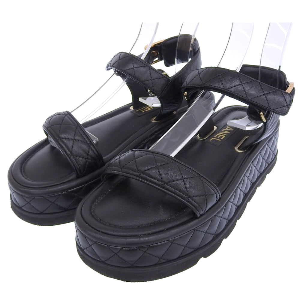 CHANEL シャネル メティエダールコレクション レザー ココマーク マトラッセ フラットフォーム ベルクロ サンダル レディース 22A G39143 パンプス 38