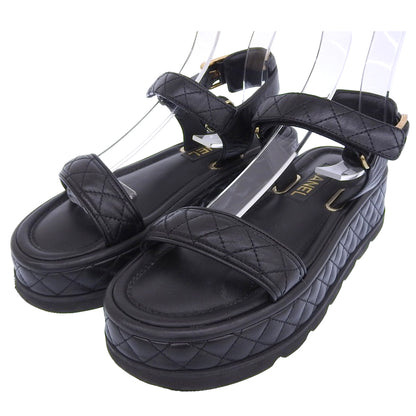 CHANEL シャネル メティエダールコレクション レザー ココマーク マトラッセ フラットフォーム ベルクロ サンダル レディース 22A G39143 パンプス 38