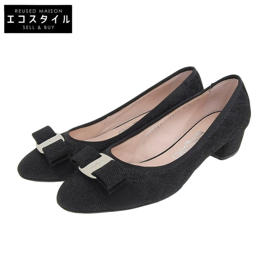 Salvatore Ferragamo サルヴァトーレフェラガモ 美品 キルティング ヴァラリボン パンプス レディース ブラック 6D シューズ 6D