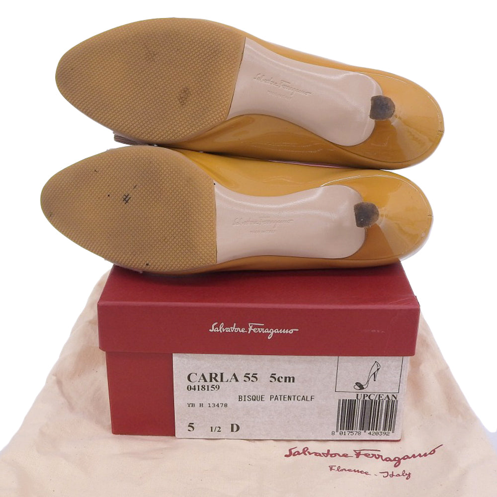 Salvatore Ferragamo サルヴァトーレフェラガモ ヴァラリボン パテント パンプス レディース マスタード 5 1/2 シューズ 5.5