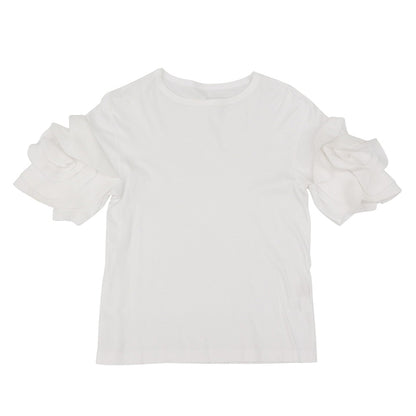 cygne シーニュ 美品 スリーブフラワーデザイン ztシャツ コットン トップス レディース ホワイト FREE CYJ-T006 トップス FREE