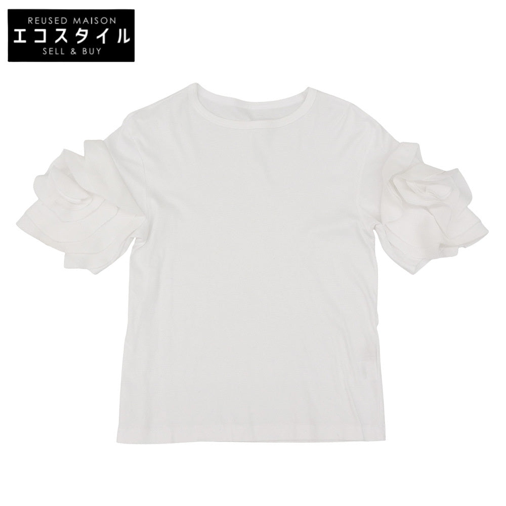 cygne シーニュ 美品 スリーブフラワーデザイン ztシャツ コットン トップス レディース ホワイト FREE CYJ-T006 トップス FREE