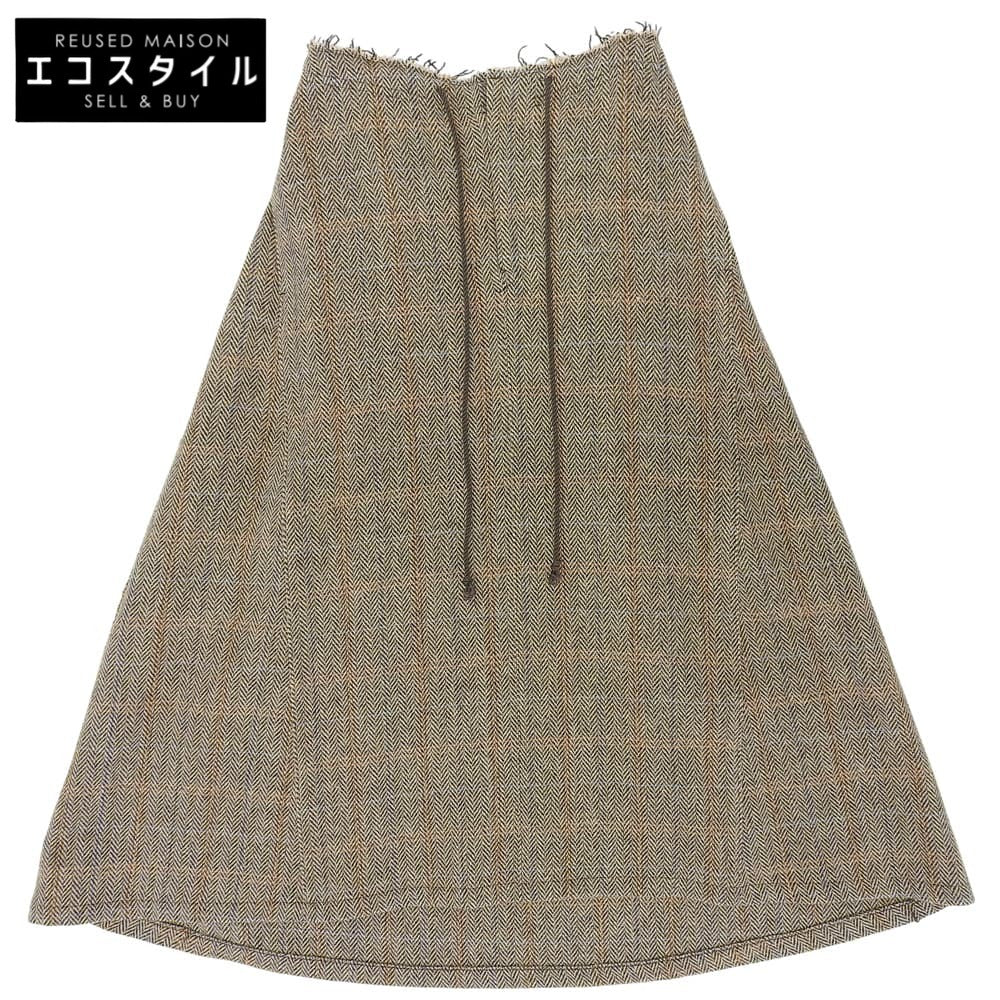 Y's ワイズ 美品 WOOL BRITISH TWEED BACK DROP SKIRT ツイード スカート レディース ブラウン 1 YE-S15-109 スカート 1