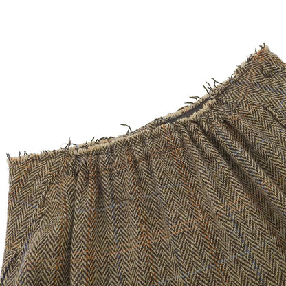 Y's ワイズ 美品 WOOL BRITISH TWEED BACK DROP SKIRT ツイード スカート レディース ブラウン 1 YE-S15-109 スカート 1