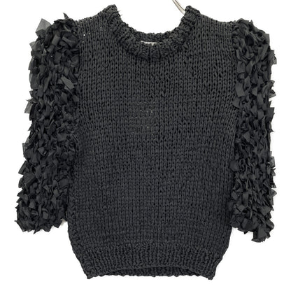 CLANE クラネ 24AW ﾌﾞﾗｯｸ 17106ｰ2252 FRILL HALF SLEEVE HAND KNIT TOPS トップス 1