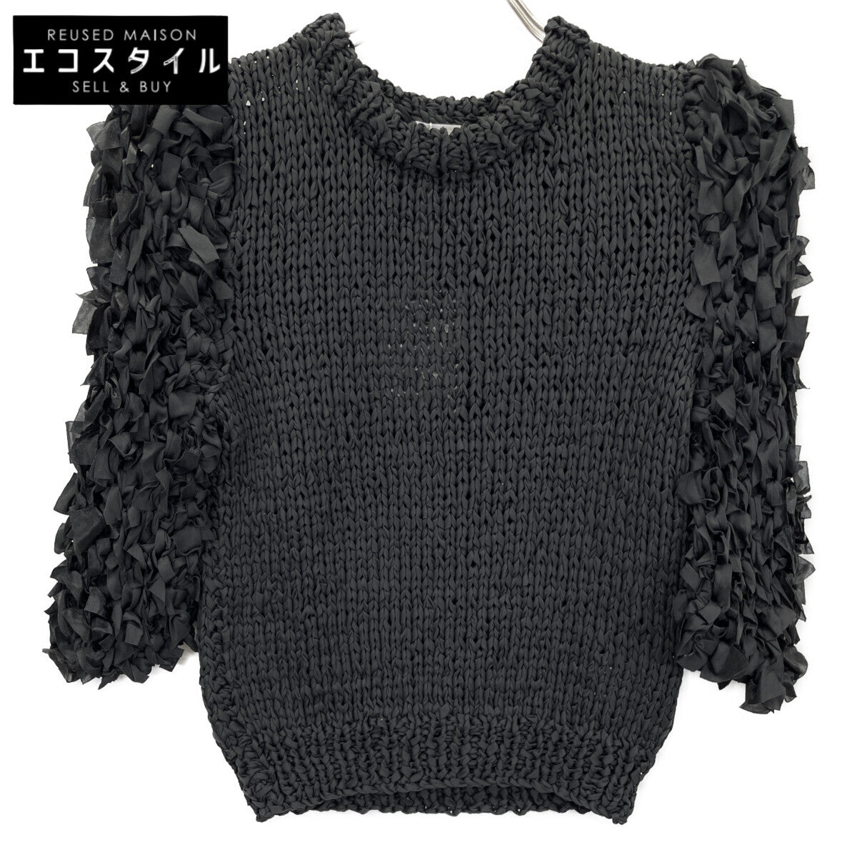 CLANE クラネ 24AW ﾌﾞﾗｯｸ 17106ｰ2252 FRILL HALF SLEEVE HAND KNIT TOPS トップス 1