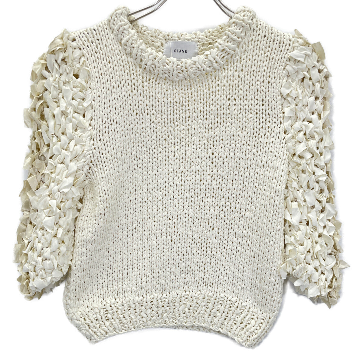 CLANE クラネ 24AW ﾎﾜｲﾄ 17106ｰ2252 FRILL HALF SLEEVE HAND KNIT TOPS トップス 1