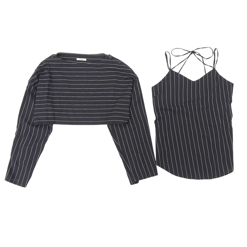 CLANE クラネ 美品 アレンジ ストライプ トップス レディース ネイビー 1 17122ー4092 24AW スーツ セットアップ 1