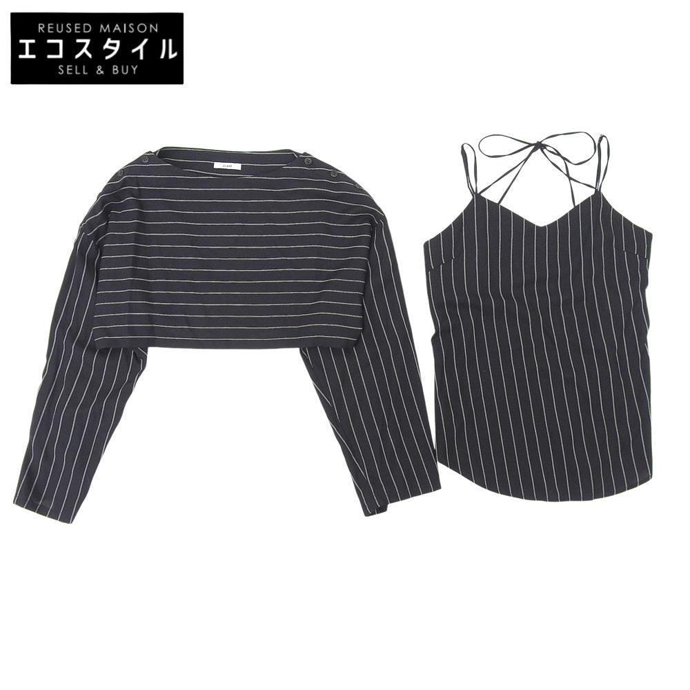 CLANE クラネ 美品 アレンジ ストライプ トップス レディース ネイビー 1 17122ー4092 24AW スーツ セットアップ 1