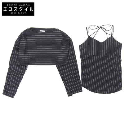 CLANE クラネ 美品 アレンジ ストライプ トップス レディース ネイビー 1 17122ー4092 24AW スーツ セットアップ 1