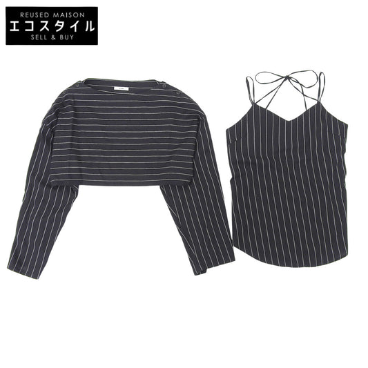 CLANE クラネ 美品 アレンジ ストライプ トップス レディース ネイビー 1 17122ー4092 24AW スーツ セットアップ 1