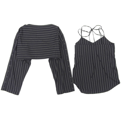 CLANE クラネ 美品 アレンジ ストライプ トップス レディース ネイビー 1 17122ー4092 24AW スーツ セットアップ 1