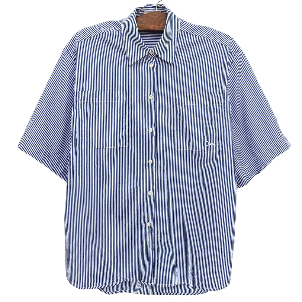 CLANE クラネ 美品 HALF SLEEVE HUGE SHIRTS コットン トップス レディース ブルー×ホワイト 1 18122ー4202 25SS トップス 1